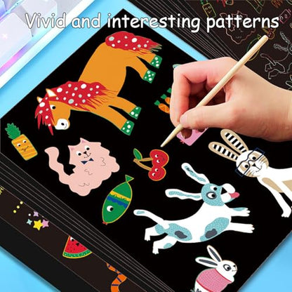 18 Sheets Rainbow Scratch Art Paper Animals Paint by Scratch 7.2 * 5.3inch Black Scratch Art Adult for DIY Crafts Supplies（Animal Themes） - style: Animal Themes