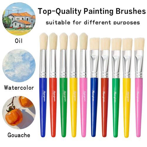 Kids Paint Brushes Set, 10 Pack Non-Toxic Washable Round & Flat Art Brushes for Children Ages 3-8, Perfect for School Painting & Home Crafts - size: 10PCS