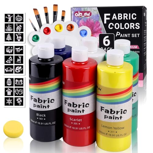 Colorful 6 Colors Permanent Fabric Paint for Furniture, 16.65 oz (500 ml) Fabric Paint for Clothes, Soft Rich Pigment Non-Toxic Textile Paint for Fabric DIY Crafts T-shirts Shoes Jeans for Adult - color: 6 colors, size: 16.67 Fl Oz (Pack of 6)