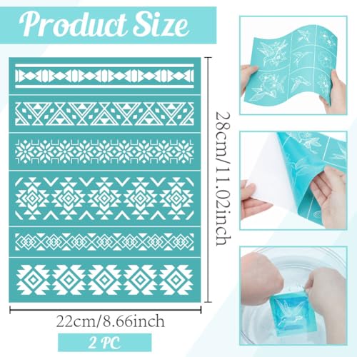 2 Sheets Aztec Patterned Silk Screen Stencil, Tribal Geometric Self-Adhesive Silk Screen Boho Printing Stencils Reusable Mesh Stencil for Painting on Wall, Wood, T-Shirt, Home Craft Decor - style: Aztec Pattern