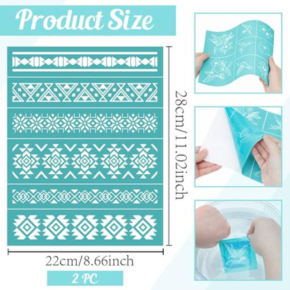 2 Sheets Aztec Patterned Silk Screen Stencil, Tribal Geometric Self-Adhesive Silk Screen Boho Printing Stencils Reusable Mesh Stencil for Painting on Wall, Wood, T-Shirt, Home Craft Decor - style: Aztec Pattern