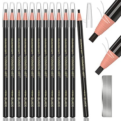 12 Piece Black Colour Waterproof Eyebrows Pencil Tattoo Makeup And Microblading Supplies Kit-Permanent Eye Brow Liners In Waterproof Eyebrow Pencils Peel - Brow Pencil Set For Marking(12 Pcs) - color: Black