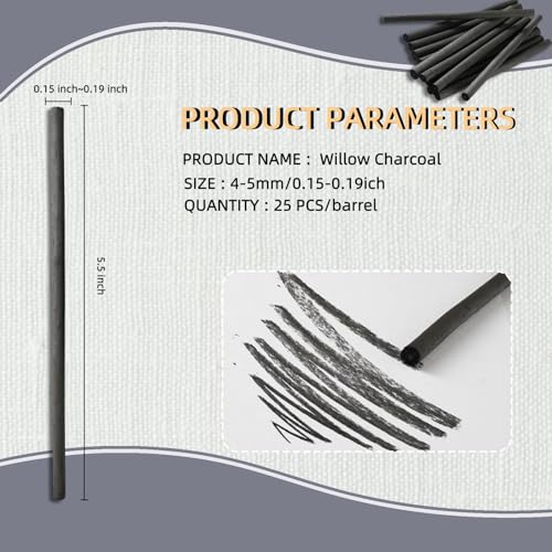 25 PCS Willow Charcoal Sticks, Ideal for Artists, Beginners, Students, Perfect for Sketching, Drawing, Shading, and Fine Art, 5.7 Inches Long, 2-4,4-5,5-7,7-9 (4-5) - style: 4-5