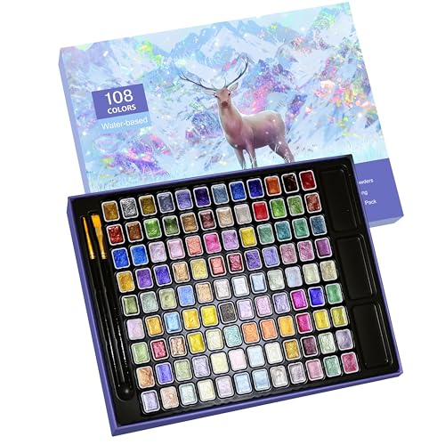 Mini Shimmer Watercolor Paint Set, 108 Colors Glitter Metallic Watercolour Painting Sets, Solid Pearl Water Color Paints for Artists, Amateur Hobbyists and Painting(108 Colours) - color: 108 Colours（1ml）