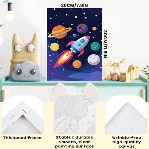 WEMEON Rocket Paint by Numbers Kit for Kids with Frame and Easel, Easy Paint by Numbers Kits for Kids Ages 8-12, Small Painting by Number for Birthday Gift, Painting Party(10X12inch) - color: DAYH-0069-US(8X12inch)