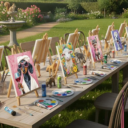 Cholemy 36 Pcs Paint and Sip Kit for Adults 8''x10'' Pre Drawn Canvas for Painting DIY Afro Acrylic Painting Kit Wood Easel Brushes Date Night Bulk for Summer 4th of July Party Gift(Flower Animals A) - style: Flower Animals A