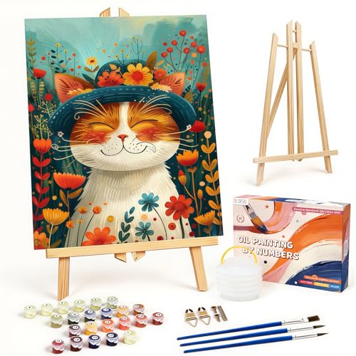 OLDEGG Cat Framed Paint by Numbers Kit for Adults,Complete Adult Paint by Number Kits with All Art Supplies,DIY Paint by Numbers Canvas with Framed Cat Lovers Beginners for Home Decor 12x16inch - color: Cute Cat-1Pack
