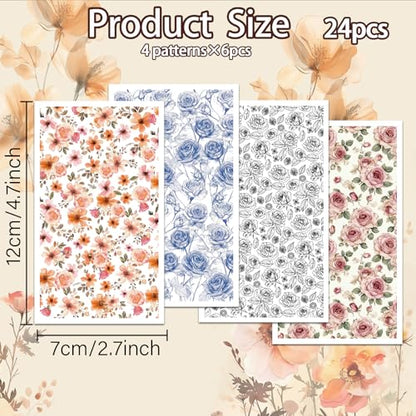 OLYCRAFT 24Pcs Line Rose Clay Transfer Paper 4 Styles Transfer Paper for Polymer Pink Rose Polymer Clay Transfer Sheets Blue Floral Small Transfer Paper for Clay Earrings Jewelry Making - style: Line Rose