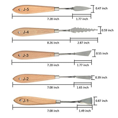 FOCCTS 13 Pcs Palette Knife Set, Stainless Steel Spatula Knives, Wooden Handle Painting Pallet Knife Set for Oil, Acrylic Mixing, 13 Distinctive Blade Shapes