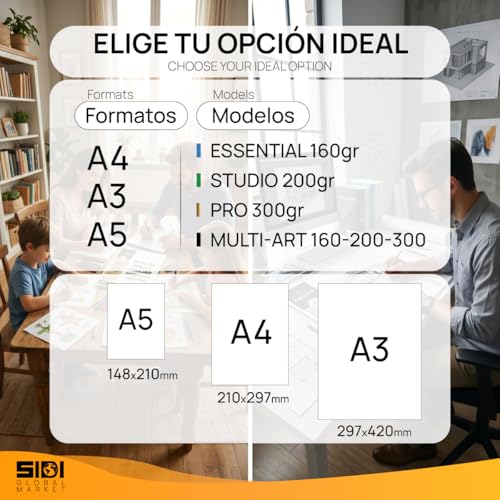 SIDI – A4 Professional Drawing Pad, 160 g/m², Sketchbook Paper, Thick Non-Bleed Paper, for Pencil, Marker and Sketching, Smooth Surface, 25 Drawing Sheets (Essential 160, 25 Sheets)
