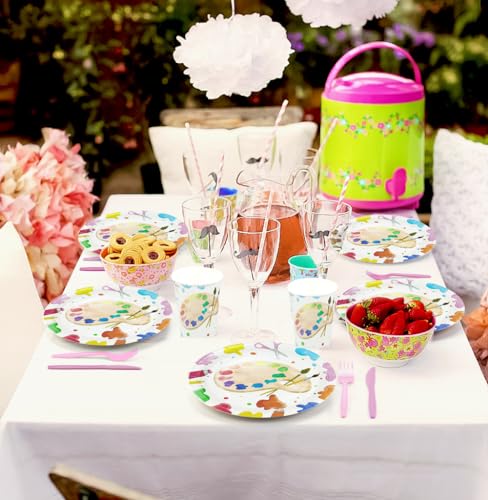 Art Paint Party Supplies Tableware - Paint Art Party Decorations Dinnerware, Plates, Napkins, Cups, Cutlery, Art Painting Themed Party Supplies For Birthday Baby Shower | Serves 24