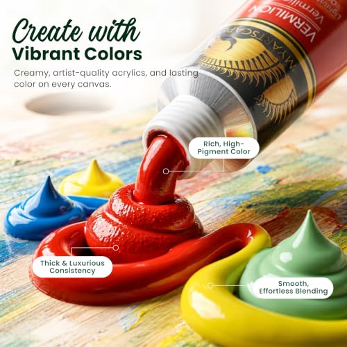 MyArtscape Heavy Body Acrylic Paint Set 24 Colors x 21ml — Rich Pigment Artist Acrylic Paints for Canvas, Wood & Fabric | Non-Toxic ASTM D4236 | Professional Paint Set for Adults & Beginners