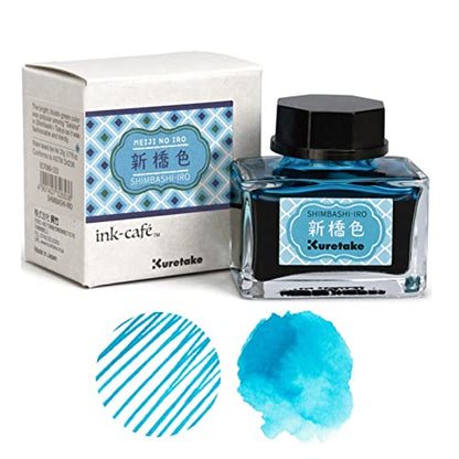 Kuretake Ink-café MEIJI NO IRO SHIMBASHI-IRO Ink Bottle 20g for Fountain Pens - color: Shinbashi Color (Simbassiiro)
