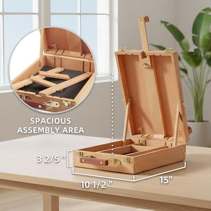 Falling in Art Beechwood Easel Box Set, 27 Pcs Tabletop Acrylic Paint Set, Portable Display Easel Stand with 12 Acrylic Paints, Canvas Panels and Brushes, Suitable for Beginners and Professionals - style: Tabletop Easel Set