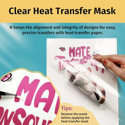 TransOurDream Heat Transfer Mask & Iron on Tape(15 Sheets, 8.5x11") - Iron-On Clear Positioning Film for Light Transfer Paper & Printable HTV on Shirts - color: Mask-Light, size: 20 Sheets