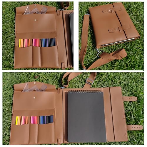 Leather Sketch Book Cover, Leather Sketchbook Holder for 9"x12", Travel Sketch Board Pad Pencil Holder, Drawing SketchBook Cover Pencil Case, Painter Artist Sketch Pad Holder (Large) - size: Large