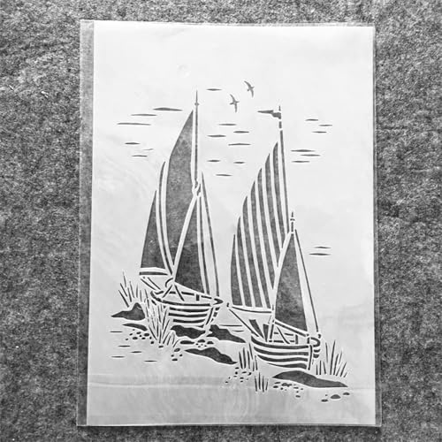 TIAMECH A4 Reusable Sailboat Stencil for Painting | Nautical Navy Sail Seagull Layering Template, DIY Wall Art, Wood Furniture, Scrapbook & Crafts (8.3x11.7inch) - style: Sailing