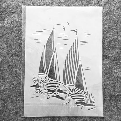 TIAMECH A4 Reusable Sailboat Stencil for Painting | Nautical Navy Sail Seagull Layering Template, DIY Wall Art, Wood Furniture, Scrapbook & Crafts (8.3x11.7inch) - style: Sailing