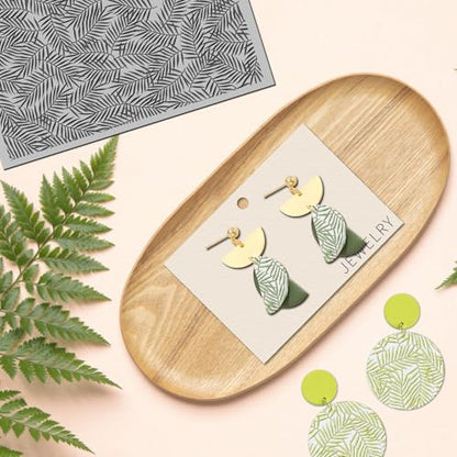 Palm Leaves Polymer Clay Texture Mat-Leaves Texture Sheet for Polymer Clay Jewelry Making, Earring Charms, DIY Craft Supplies - style: palm leaves 1