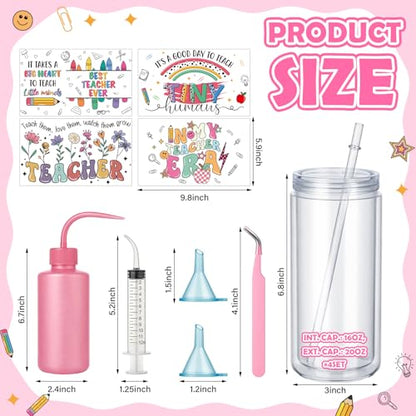 Meanplan 24 Pcs End of Year Teacher Appreciation Gifts DIY Snow Globe Tumbler Starter Kit, 16 oz 4 Double Wall Cups, UV Dtf Cup Wraps Glitter Sequins Tools for Back to School Birthday Retirement Gifts - style: Teacher Appreciation