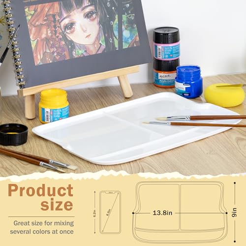 DUGATO Rectangular Plastic Paint Palette, 2-Pack Mixing Tray, 13.8 x 9 in | 3 Large Mixing Wells, Lightweight Plastic Tray, Easy to Clean, Works with Acrylic, Oil, Watercolor & Gouache - color: Rectangular - 3 Large Wells