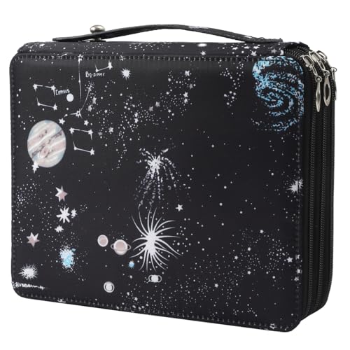 Colored Pencil Case - 120 Slots Pencil Holder with Zipper Closure Twill Fabric Large Capacity Pencil Case for Watercolor Pens or Markers, Pencil Case Organizer for Artist - color: Galaxy Black, size: 120