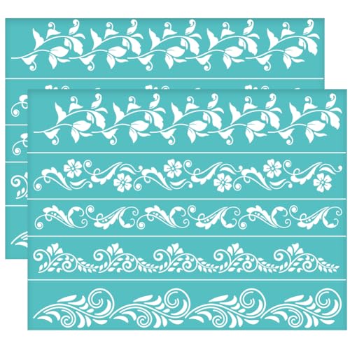 OLYCRAFT 2Pcs 11x8.6 Inch Flower Border Self-Adhesive Silk Screen Printing Stencil Ivy Mesh Stencils Plant Theme Reusable Mesh Stencils Transfer for DIY T-Shirt Fabric Painting - color: Flower Border