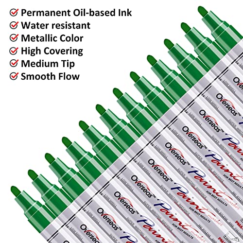 Lesun Green Paint Pens Markers - 12 Pack Waterproof Oil-Based Paint Pen Set Quick Dry and Permanent Markers for Metal, Rock Painting, Stone, Ceramic, Wood, Fabric, Plastic, Canvas, Glass, Mugs, Tires - color: Green