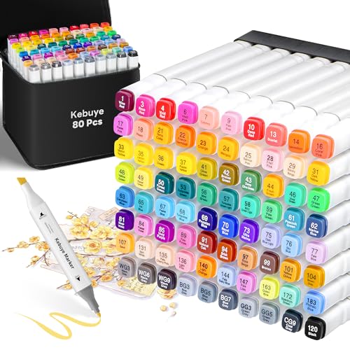 Kebuye Alcohol Markers Set 80 Colors, Art Markers for Adult Coloring Dual Tip Permanent for Drawing Sketching, Alcohol Based Markers with Case Perfect for Adult Artists Students Gift - style: White-80PCS
