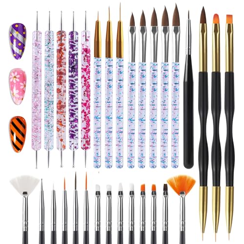 Artdone 31pcs Nail Art Brushes Tools Set Dotting Tools for Gel Polish | Dust Brush,Striping Brushes for Long Lines, Drawing Pen Design supply - color: 31Pcs