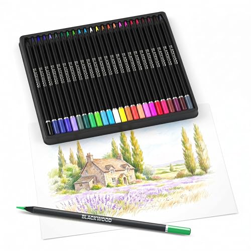 Blackwood Colored Pencils Set – 24 Soft Core Triangular Colored Pencils, Premium Black Wood, Pre-Sharpened, 3mm Lead for Drawing, Sketching & Coloring