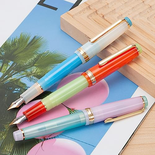 Jinhao 82 Acrylic Fountain Pen, Iridium Extra Fine Nib with Ink Converter, Macaron Aqua Blue Contrast Color Classic Design Smooth Writing Pen (Gold Trim) - color: Aqua Blue, style: Extra Fine (0.38 mm)