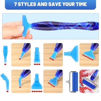 14 Pcs Diamond Art Pens Tools Set, 5D Diamond Painting Pens Kit with Metal Tip Roller and 6 Glue Clays, for Art Craft Nail, Blue