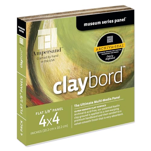 Ampersand Museum Series Claybord Panels for Paint and Ink, 1/8 Inch Depth, 4X4 Inch, Pack of 4 (CBS044) - color: 1/8 Inch Depth, size: 4X4 - Pack of 4