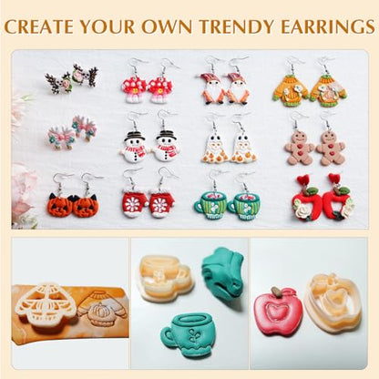 70 Pcs Fall Winter Polymer Clay Cutters, Halloween Thanksgiving Christmas | Pumpkin, Ghost, Turkey, Snowflake & Gingerbread Shapes, 0.4mm Sharp Edge, Clean Cuts, Less Sanding, Storage Box