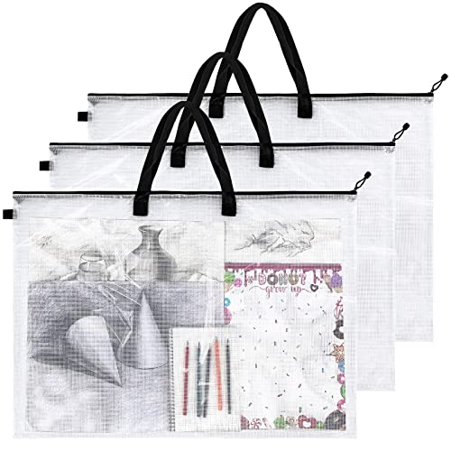3 Pieces Art Portfolio Case 24 x 36 Inch Large Art Storage Bag Portfolio Case Poster Storage Bag with Zipper and Handle Clear Organizer Folder for Back School Large Paintings Artwork (Black) - color: Black