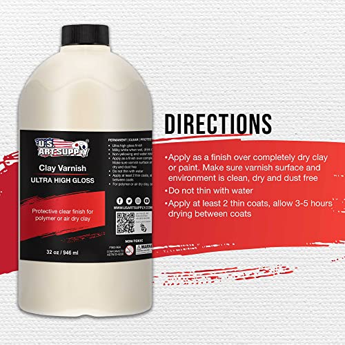 U.S. Art Supply 32 oz High Gloss Clear Acrylic Topcoat for Pouring Paint Artworks & Air Dry Clay Varnish - Acrylic Painting Protectant, Air Dry Clay Glaze for Polymer Clays, Ceramics and Sculptures - size: 32-ounces