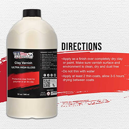 U.S. Art Supply 32 oz High Gloss Clear Acrylic Topcoat for Pouring Paint Artworks & Air Dry Clay Varnish - Acrylic Painting Protectant, Air Dry Clay Glaze for Polymer Clays, Ceramics and Sculptures - size: 32-ounces