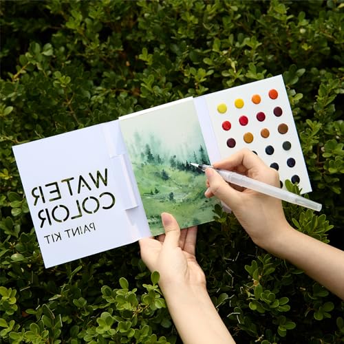 MEEDEN Watercolor Paint Set - 24 Colors Painting Supplies with 10 Watercolor Papers & Brush, Portable Art Paint Kit Perfect as Travel Set for Outdoor Artist - color: 1 pack