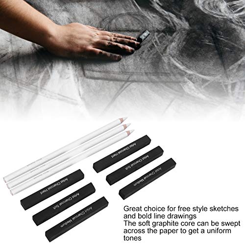 White Charcoal Pencils Carbon Drawing Set, 9 Pieces Sketch Painting Accessories - Smooth Shading, Soft Graphite Core, Ideal for Art Students and Artists