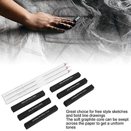 White Charcoal Pencils Carbon Drawing Set, 9 Pieces Sketch Painting Accessories - Smooth Shading, Soft Graphite Core, Ideal for Art Students and Artists