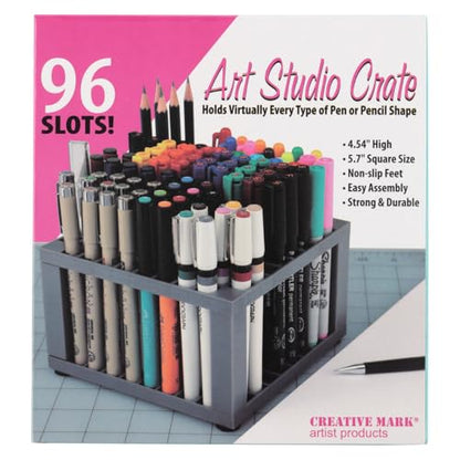 Creative Mark Brush Crate Multi Bin Paint Brush Organizer - Artist Paint & Makeup Brush Holder, Pens, Pencils, SmAll Tools Organizer - 96 Openings
