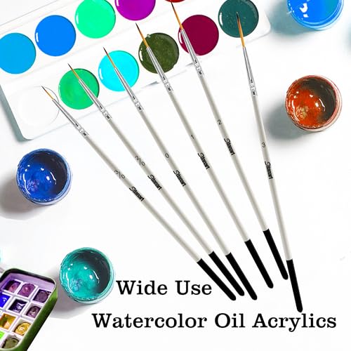 Sdanart Script Liner Paintbrush 6 PCS Highly Flexible Liner Brush Extra Long Fine Point Tip Pinstriping Scroll Outlining Brush for Acrylic Watercolor Oil Gouache