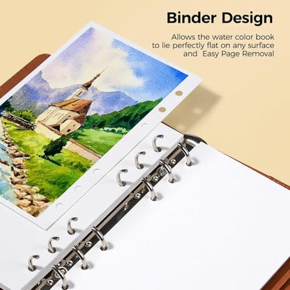 Lightwish Watercolor Sketchbook 100% Cotton, 300gsm (140lb) - 6.69" x 3.94" Hot Press Watercolor Paper Journal Notebook - 20 Sheets with PU Leather Cover for Drawing Mixed Media - color: brown