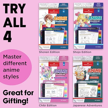 Faber-Castell Anime Drawing Kit: Chibi Edition | Step-by-Step Instruction Book with 20 Practice Pages, Color Pencil Set & Drawing Supplies for Kids, Back to School Supplies (1 Book) - style: Chibi Edition