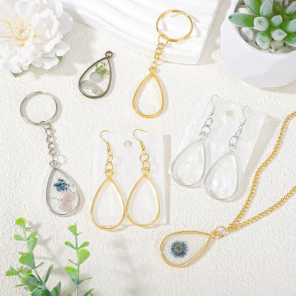 Gartful Open Bezels for Resin Jewelry Making, Hollow Frame Pendants with Jump Rings, Craft Bezels for Necklace, Earrings - style: Water Drop - 30PCS