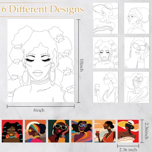 Dinifee 6 Pack Pre Drawn Canvas for Painting Pre Printed Canvas Kit 8 x 10 Inch Stretched Cotton Paint and Sip Set for Adults Couple Party Graduation Summer Date Night(Artistic Women) - style: Artistic Women