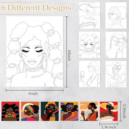 Dinifee 6 Pack Pre Drawn Canvas for Painting Pre Printed Canvas Kit 8 x 10 Inch Stretched Cotton Paint and Sip Set for Adults Couple Party Graduation Summer Date Night(Artistic Women) - style: Artistic Women