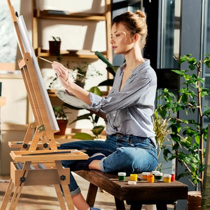 Large Beech Wood H-Frame Easel, Painting Easel for Adults with Storage Box and Palette, Multi-Function Studio Easel, Professional Foldable Artist Easel Stand for Painting, Holds Canvas Art up to 36" - color: Natural