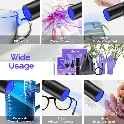 HeyClear 60g UV Resin Kit with Light -Fast Curing, Bonding in Seconds UV Glue Adhesive with Flashlight for Plastic&Glass Repair, DIY Craft Decor（30g+30g） - size: 60g
